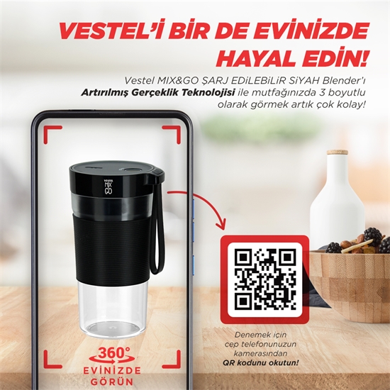 VESTEL MIX&GO SARJ EDİLEBİLİR SİYAH BLENDER         