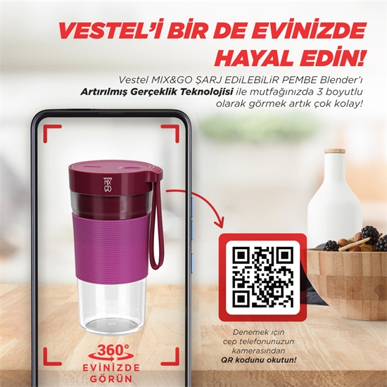 VESTEL MIX&GO SARJ EDİLEBİLİR PEMBE BLENDER         