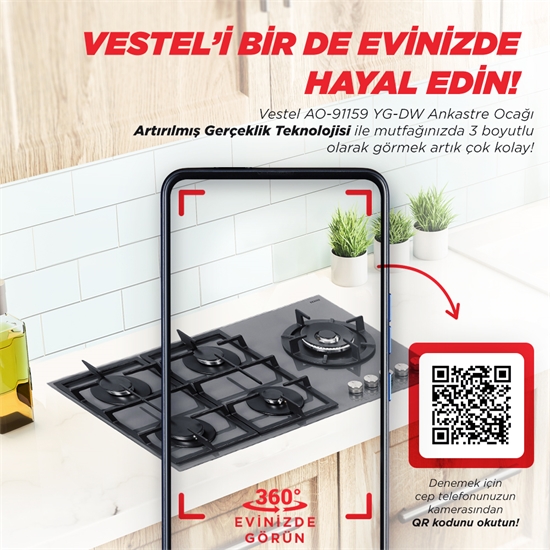 Vestel AO-91159 YG-DW 90 cm 5 Gözü Gazlı (1 Gözü Wok'lu) Ankastre Ocak