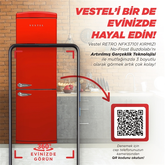 Vestel RETRO NFK37201 Kırmızı 330 Lt No-Frost Buzdolabı