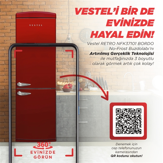Vestel RETRO NFK37201 Bordo 330 Lt No-Frost Buzdolabı