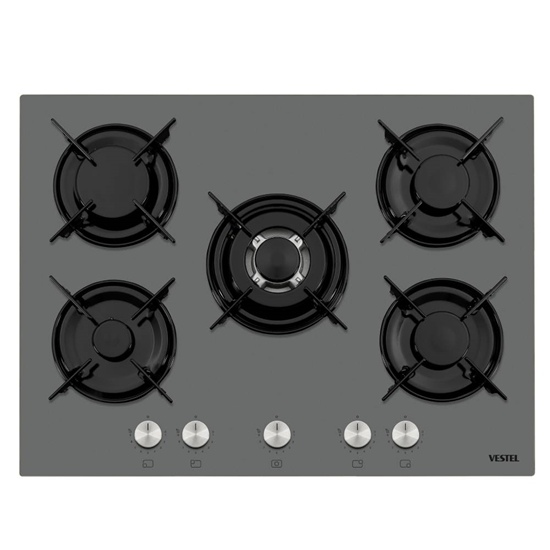 Vestel AO-71159 G-W 70 cm 5 Gözü Gazlı (1 Gözü Wok'lu) Ankastre Ocak